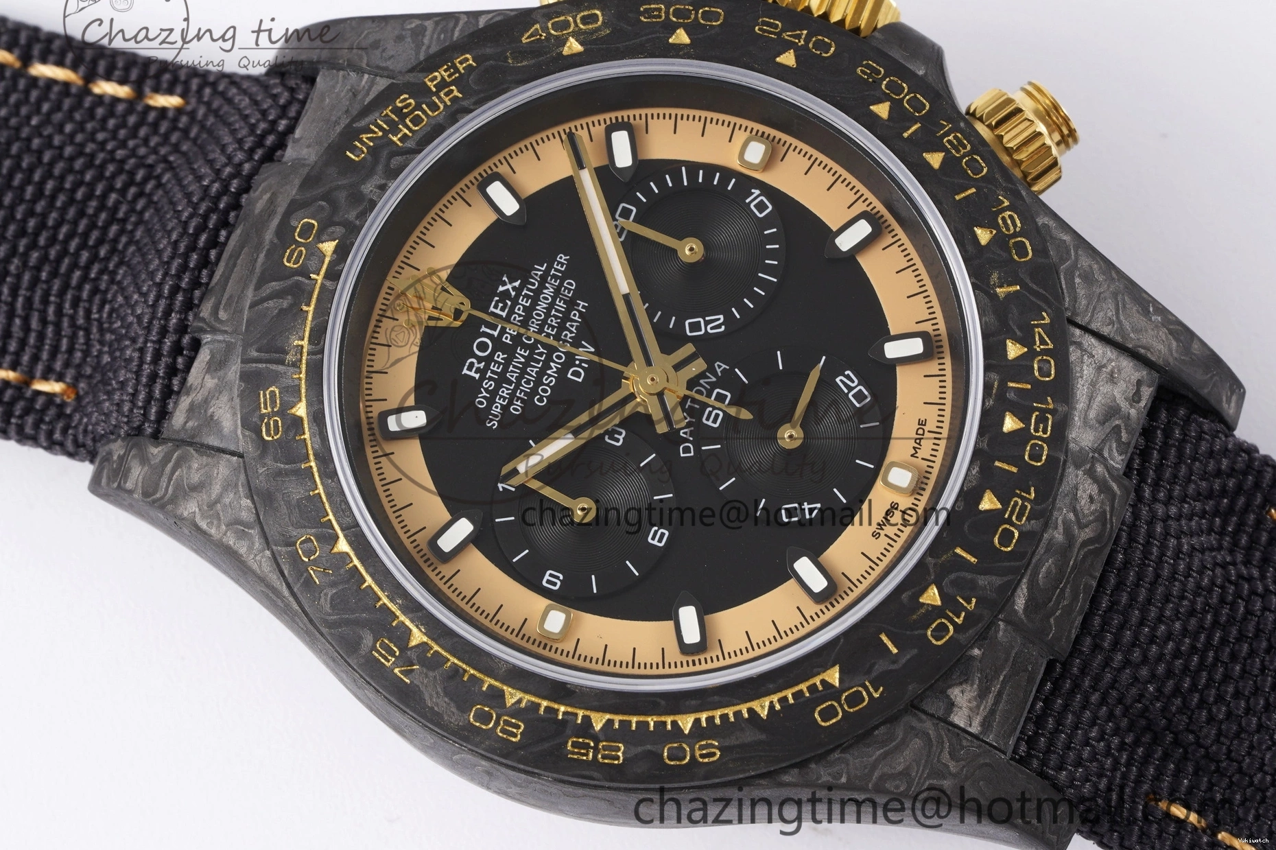and Daytona Bezel Edition A7750 Black Gold DIWF Nylon Case DIW Carbon Black on Strap Dial 0117